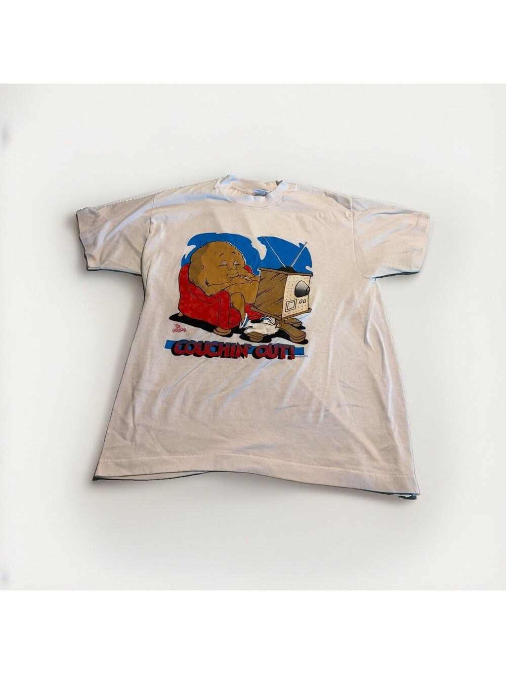 vintage 80s COUCHIN’ OUT COUCH POTATO T-Shirt XLARGE cartoon tv single stitch